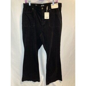a.n.a Womens High Rise Flare Corduroy Pant Black Size 16 Flat Front NEW